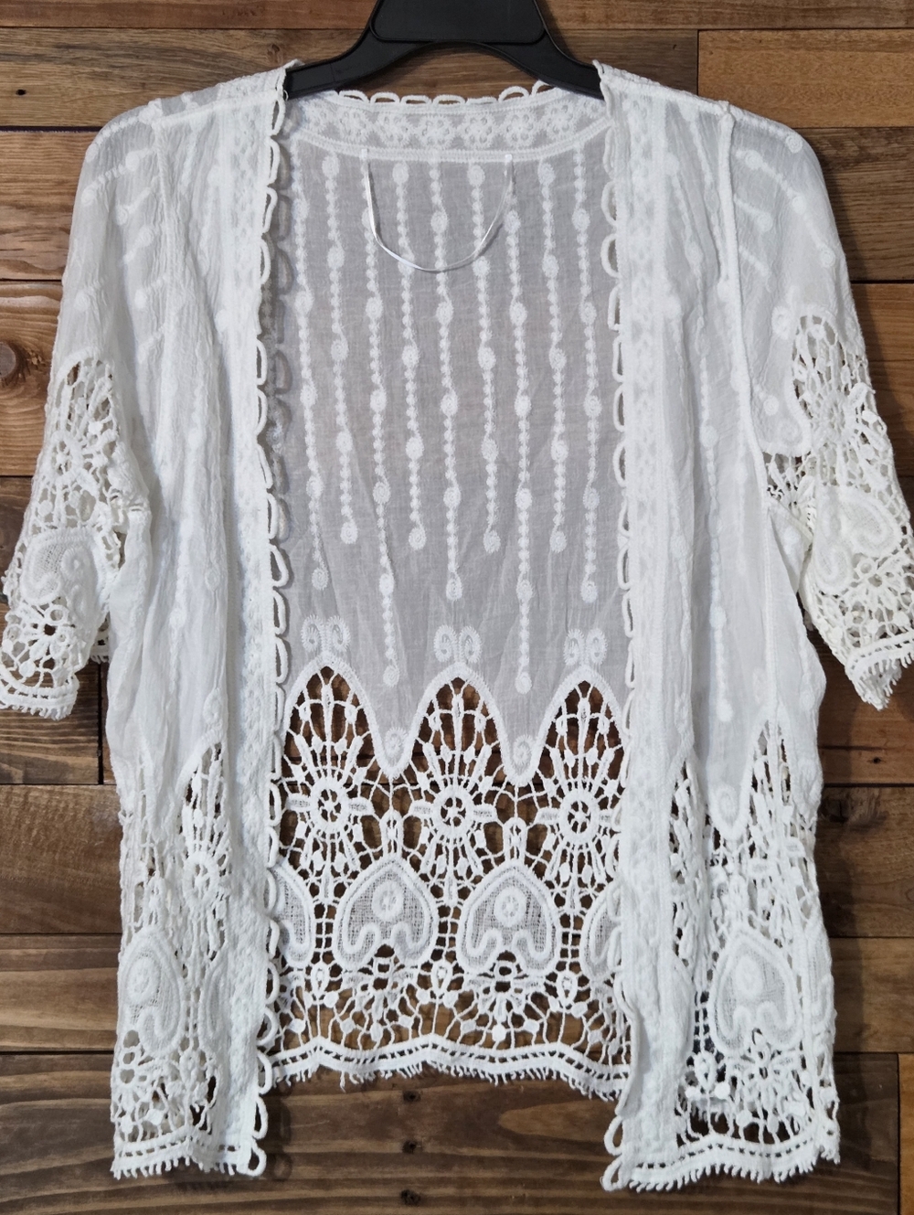 Vince Camuto White Lace Crochet Kimono Cardigan  Boho Cover Up Sz S